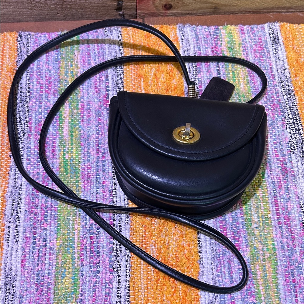 Vintage Coach Black Mini Crossbody Belt Bag Made in USA Turnlock Rare
